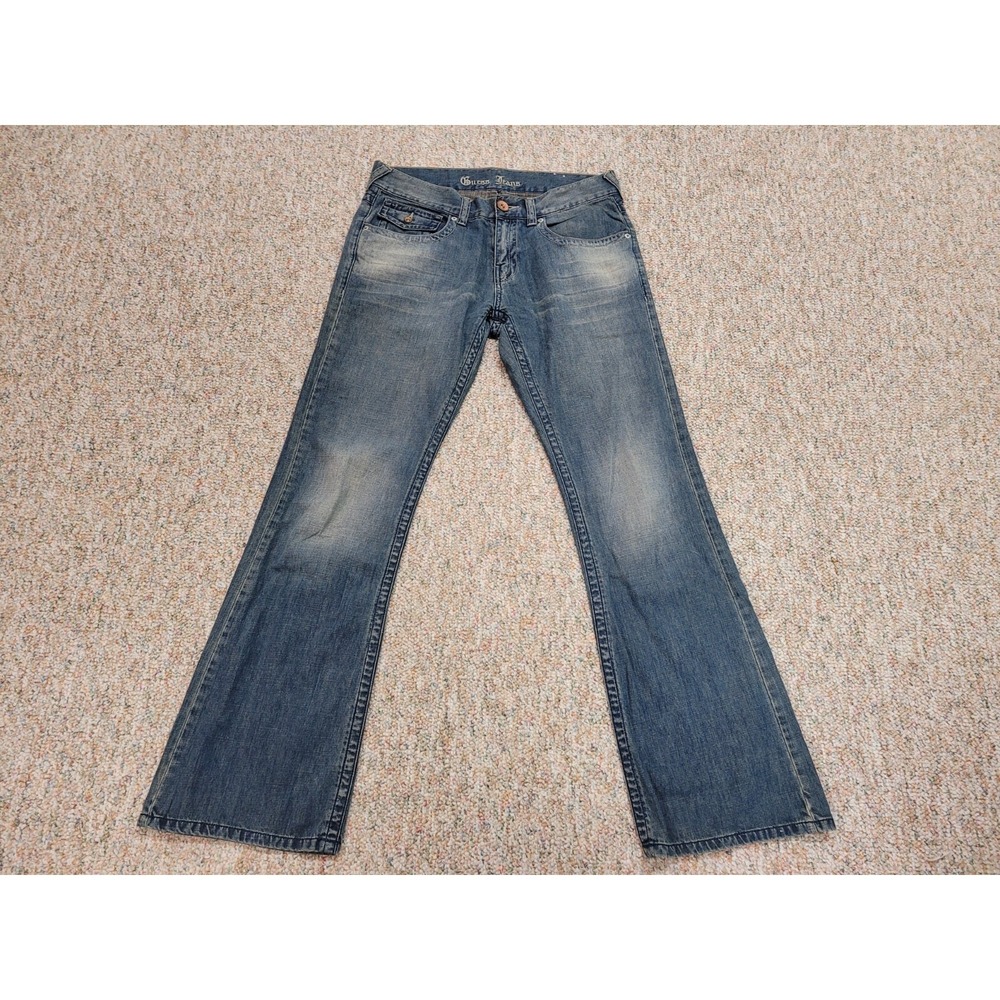 Guess Jeans Denim Pants Womens 33 Blue Bootcut V-Stitch Flap Pocket Y2K Vintage